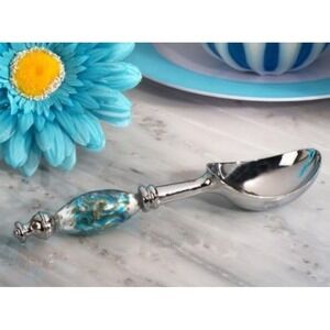 Stunning Murano Style Art Glass Ice Cream Scoop Silver Teal NEW With Box